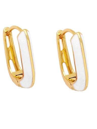 white Brass Enamel Geometric Minimalist Huggie Earring