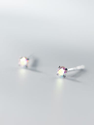 S925 silver a pair of color diamonds 925 Sterling Silver Rhinestone Round Minimalist Stud Earring