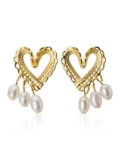 925 Sterling Silver Imitation Pearl  Heart Minimalist Stud Earring