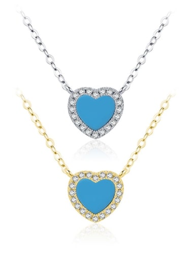 925 Sterling Silver Cubic Zirconia Enamel Minimalist Heart  Pendant Necklace