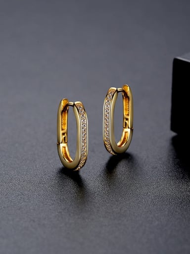 E21051505 18K Brass Cubic Zirconia Geometric Minimalist Huggie Earring