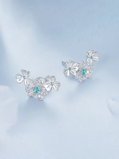 925 Sterling Silver Cubic Zirconia Flower Cute Stud Earring