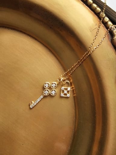 925 Sterling Silver Rhinestone simple fashion key necklace