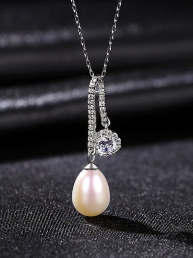 W 8E08 925 Sterling Silver Freshwater Pearl Irregular Minimalist Necklace