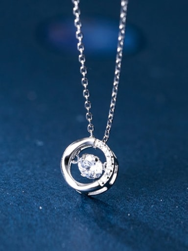 925 Sterling Silver Cubic Zirconia Simple hollow round pendant  Necklace