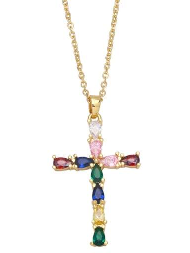 Colored zirconium Brass Cubic Zirconia Cross Vintage Regligious Necklace
