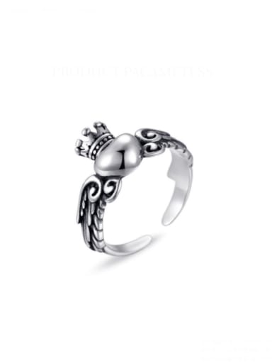 925 Sterling Silver With Antique Silver Plated Wings Vintage Old Ring Free Size Rings
