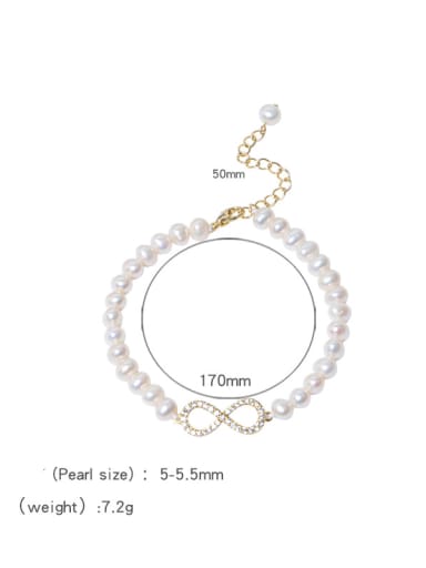 Brass Freshwater Pearl Number 8 Minimalist Beaded Bracelet