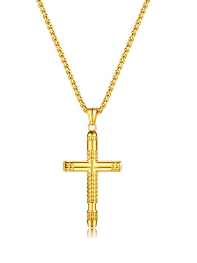 2228 gold Pendant+ Pearl Chain 3*55cm Titanium Steel Cross Hip Hop Regligious Necklace