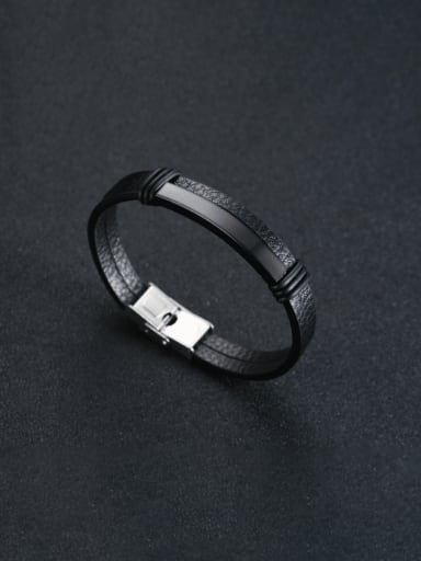 Black Stainless steel Leather Geometric Hip Hop Band Bangle