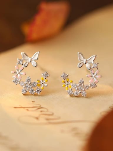 ES1311 [Platinum,  Yellow Powder] 925 Sterling Silver Enamel Flower Dainty Stud Earring