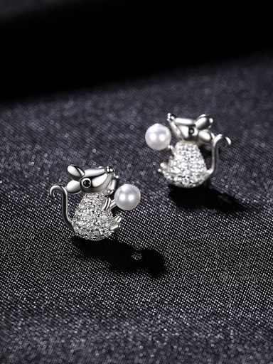white  23C02 925 Sterling Silver Cubic Zirconia Mouse Minimalist Stud Earring