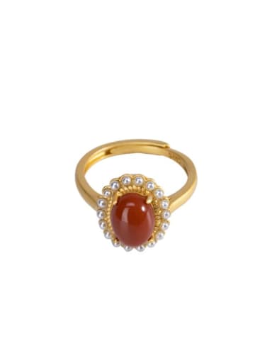 925 Sterling Silver Carnelian Oval Vintage Band Ring