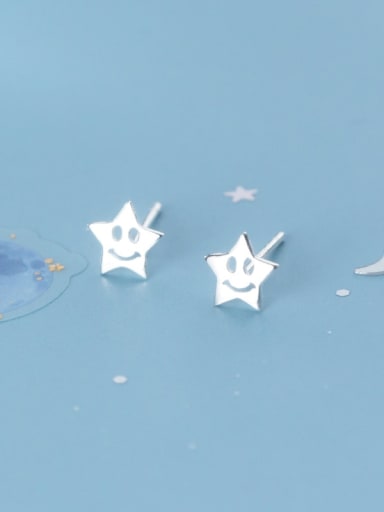 925 Sterling Silver With Platinum Plated Minimalist Star Stud Earrings