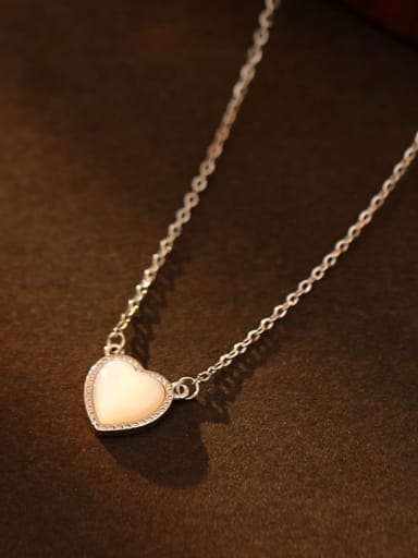 NS1132 ? Platinum ? 925 Sterling Silver Shell Heart Minimalist Necklace