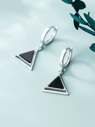 925 Sterling Silver Black Acrylic Triangle Minimalist Huggie Earring