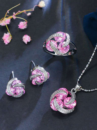 Brass Cubic Zirconia Luxury Flower  Earring and Necklace Set