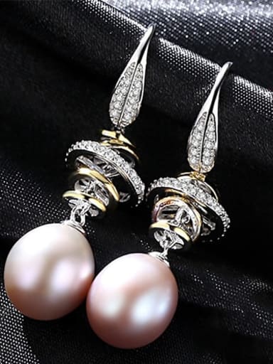 Purple 1A12 925 Sterling Silver Freshwater Pearl White Round Trend Hook Earring