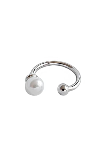 925 Sterling Silver Imitation Pearl White Round Minimalist Clip Earring