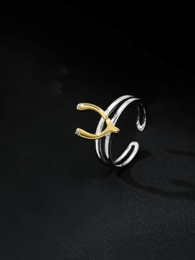 RS921 [White Yellow (Color Separation)] 925 Sterling Silver Deer Cute Band Ring