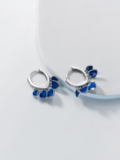 Blue 925 Sterling Silver Enamel Heart Minimalist Huggie Earring