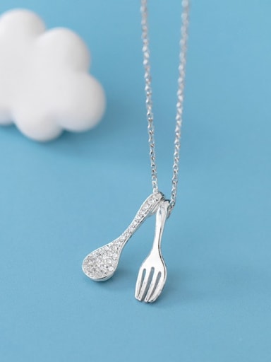 925 sterling silver Simple  cute fork spoon pendant necklace
