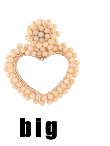 Milky white large Brass Hand-woven rice beads heart earrings Drop Earring