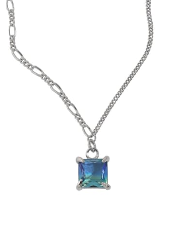 White gold [Turquoise] 925 Sterling Silver Cubic Zirconia Geometric Minimalist Necklace