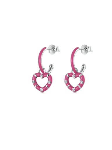 925 Sterling Silver Enamel Heart Cute Drop Earring
