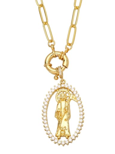 Brass Cubic Zirconia Geometric Vintage Virgin mary Pendant  Necklace