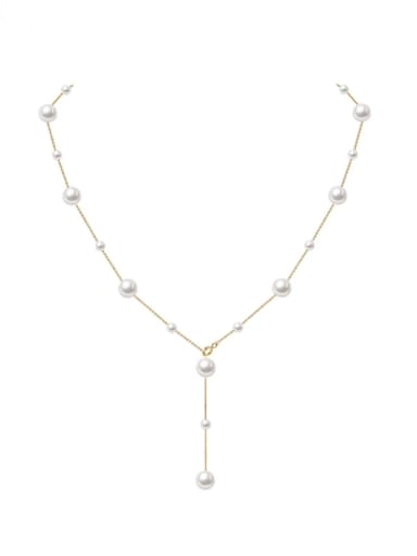 custom 925 Sterling Silver Imitation Pearl Geometric Minimalist Beaded Necklace