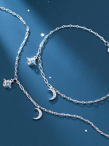 925 Sterling Silver Rhinestone Star Minimalist Link Bracelet