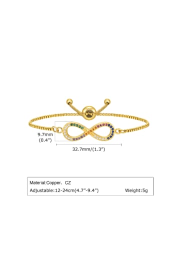 golden Brass Cubic Zirconia Number 8  Minimalist Adjustable Bracelet