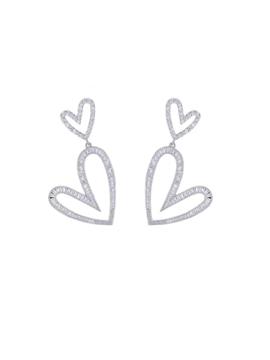 platinum Brass Cubic Zirconia Heart Luxury Cluster Earring