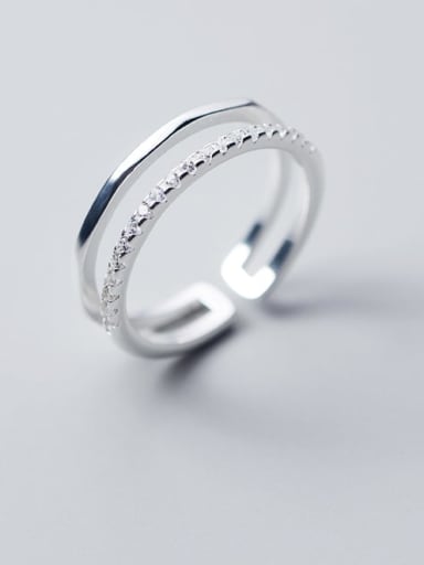 925 Sterling Silver Rhinestone White Irregular Minimalist Free Size Band Ring