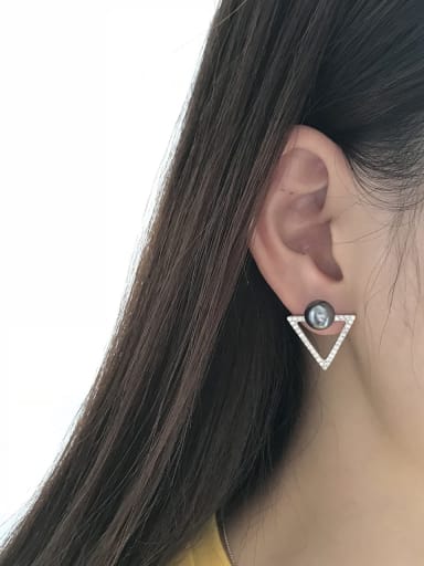 925 Sterling Silver Imitation Pearl Black Triangle Minimalist Stud Earring