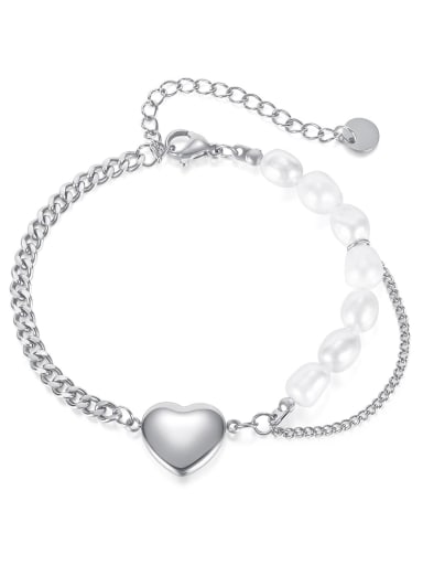 Titanium Steel Imitation Pearl Heart Minimalist Strand Bracelet