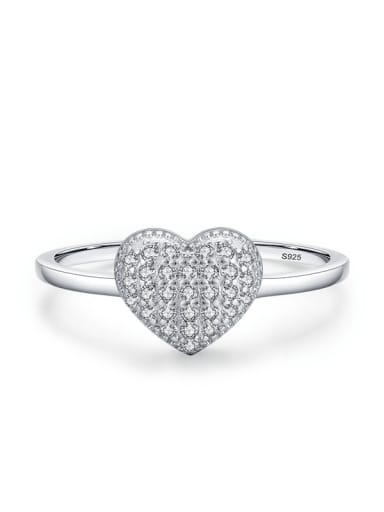 silver 925 Sterling Silver Cubic Zirconia Heart Dainty Band Ring