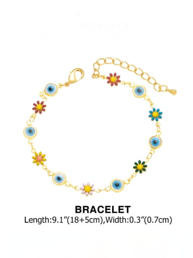 Bracelet Brass Enamel Vintage Flower Bracelet and Necklace Set