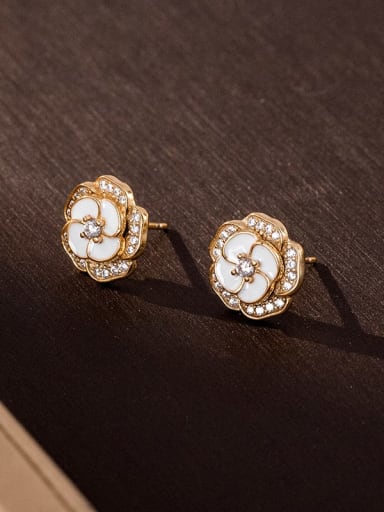 ES1612 [White Yellow Gold] 925 Sterling Silver Cubic Zirconia Flower Minimalist Stud Earring