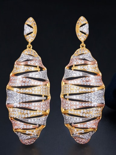 Tricolor Brass Cubic Zirconia Irregular Luxury Drop Earring