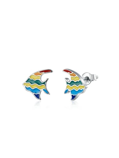 925 Sterling Silver Enamel Fish Cute Stud Earring