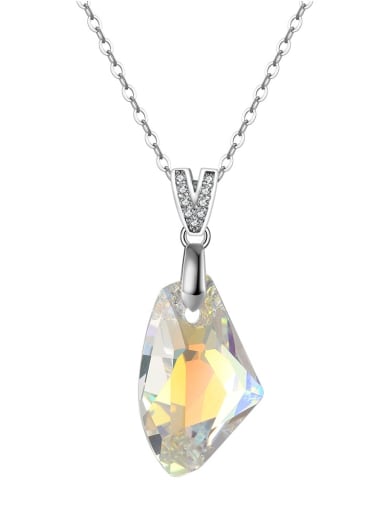 Platinum,  Length: 45CM,  Weight: 2.88g 925 Sterling Silver Austrian Crystal Geometric Minimalist Necklace