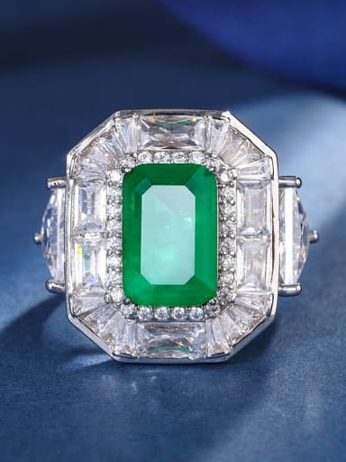 Emerald ring Brass Cubic Zirconia Geometric Luxury Band Ring