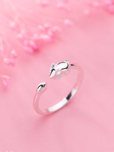 925 Sterling Silver Glossy Little Mouse Free Size Ring