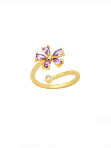 purple Brass Cubic Zirconia Flower Vintage Band Ring