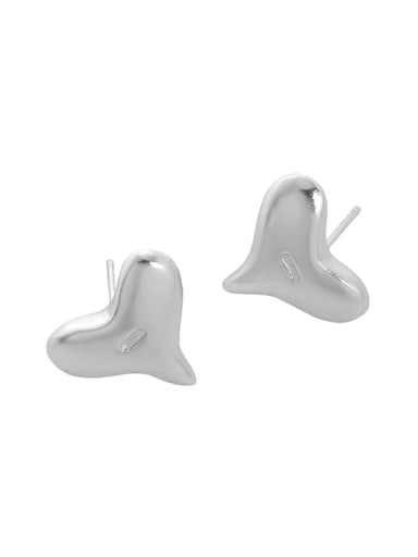 Platinum [with pure Tremella plug] 925 Sterling Silver Heart Minimalist Stud Earring