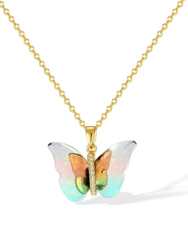 GDX124 steel chain copper pendant powder Brass Glass Stone Butterfly Minimalist Necklace