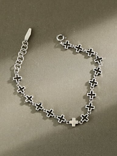 925 Sterling Silver Hollow Cross Vintage Bracelet