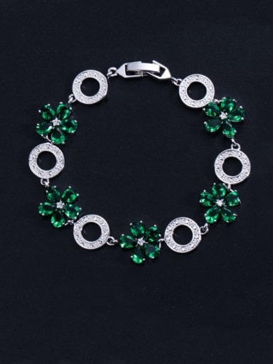 green Brass Cubic Zirconia Flower Luxury Bracelet